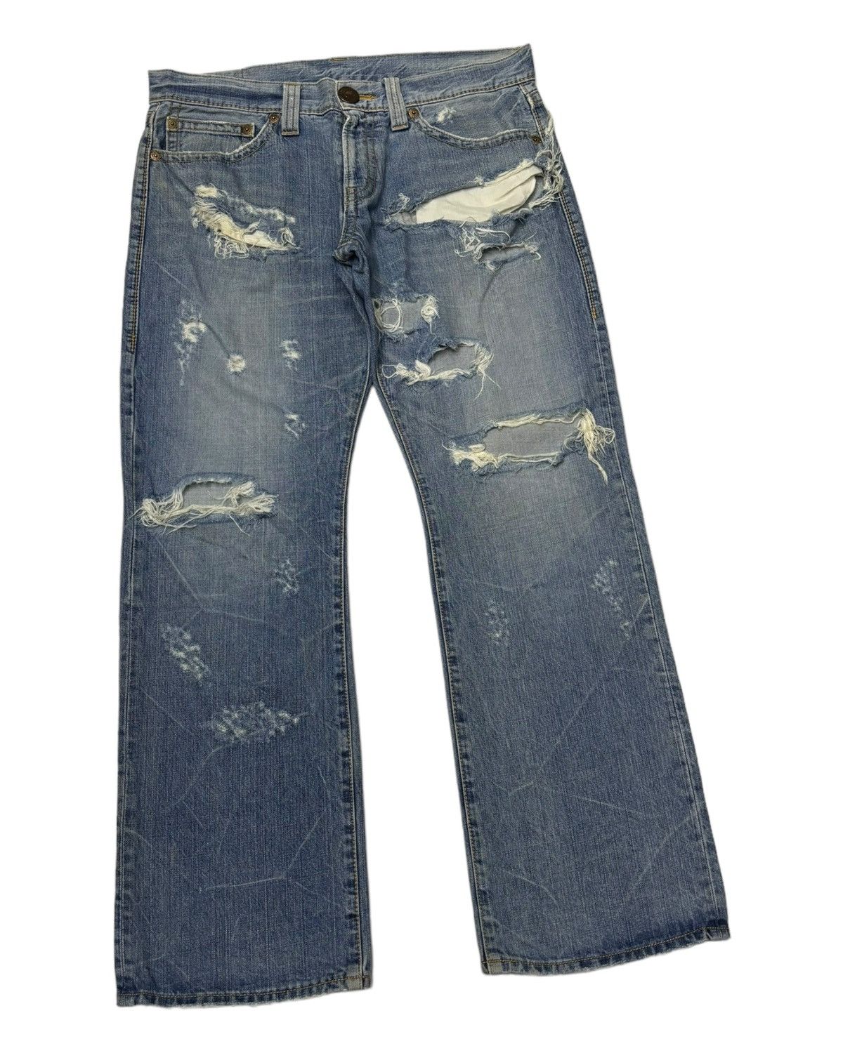 Archival Clothing - VINTAGE CO&LU THRASHED DISTRESS RIPS BAGGY FLARE JEANS - 5