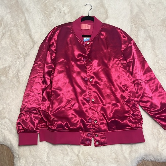 Azalea Wang Pink Oversized Satin Bomber Jacket - 10