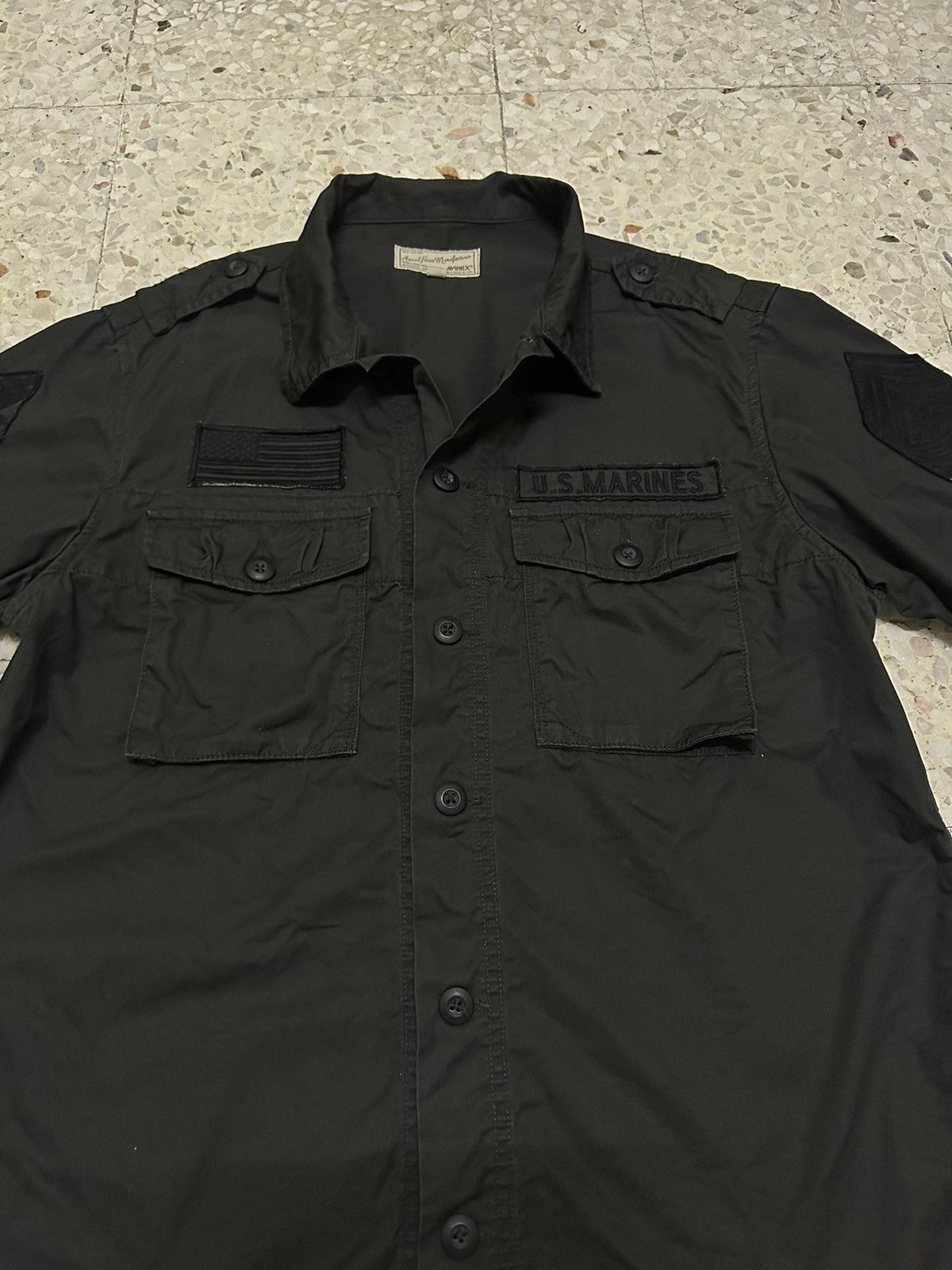 Avirex Button Up Shirt Military Design US Marines Us Flag - 3