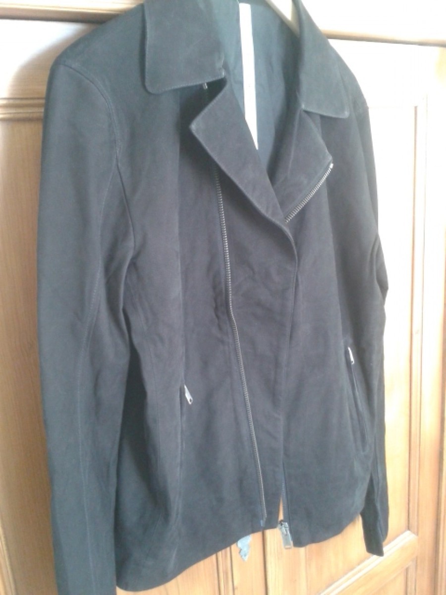 New Black Suede Velour Leather Jacket Size M - 3