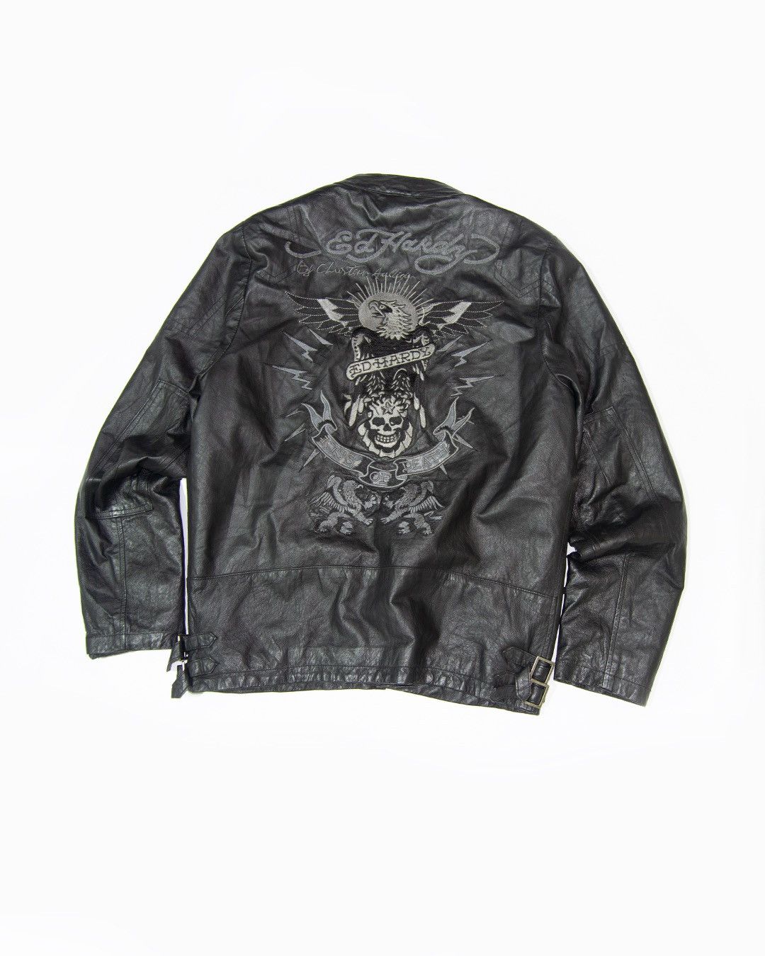 RARE Ed hardy christian audigier Leather Jacket Y2k - 1