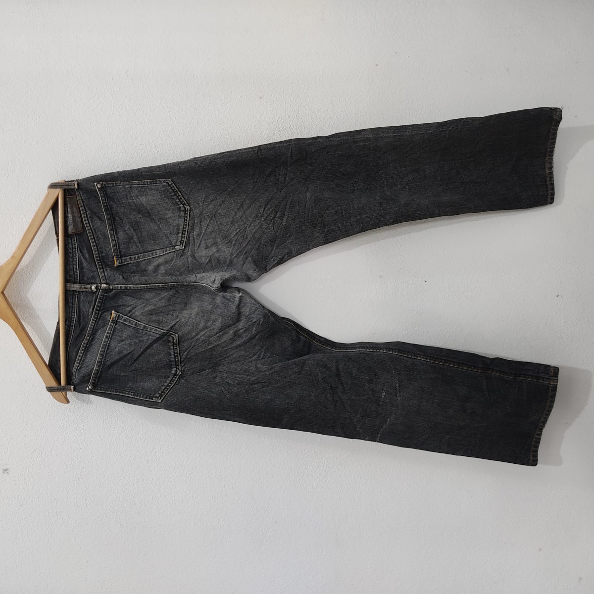 Distressed Denim - Designer Straight Cut Black Patch Denim Jeans - 2