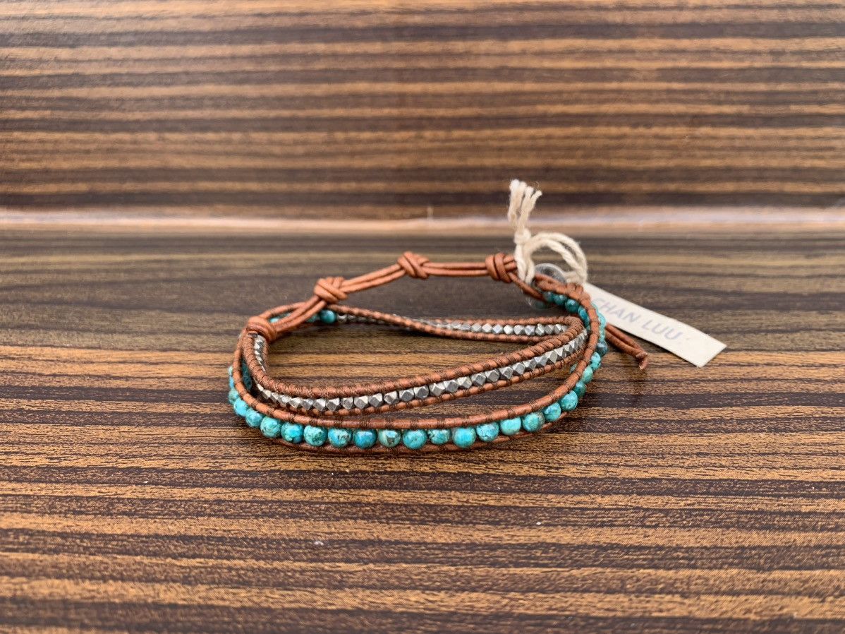 Chan Luu Turquoise Sterling Silver Leather Wrap Bracelet - 1