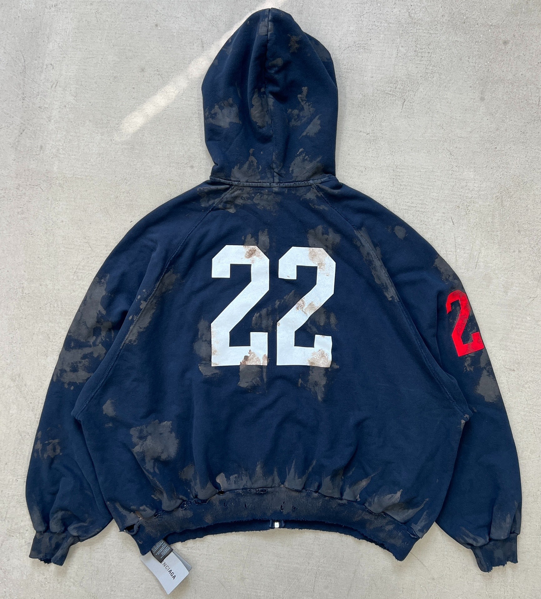 Balenciaga 22FW Polo Set dark blue heavily dirty mud dyed distressed silhouette hooded sweatshirt - 2