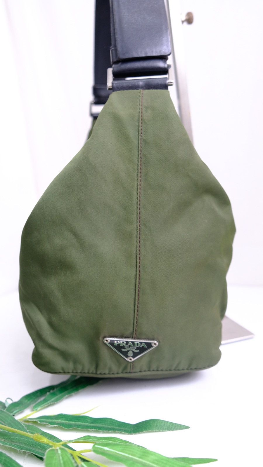 Authentic vintage prada khaki olive green nylon shoulder bag - 4