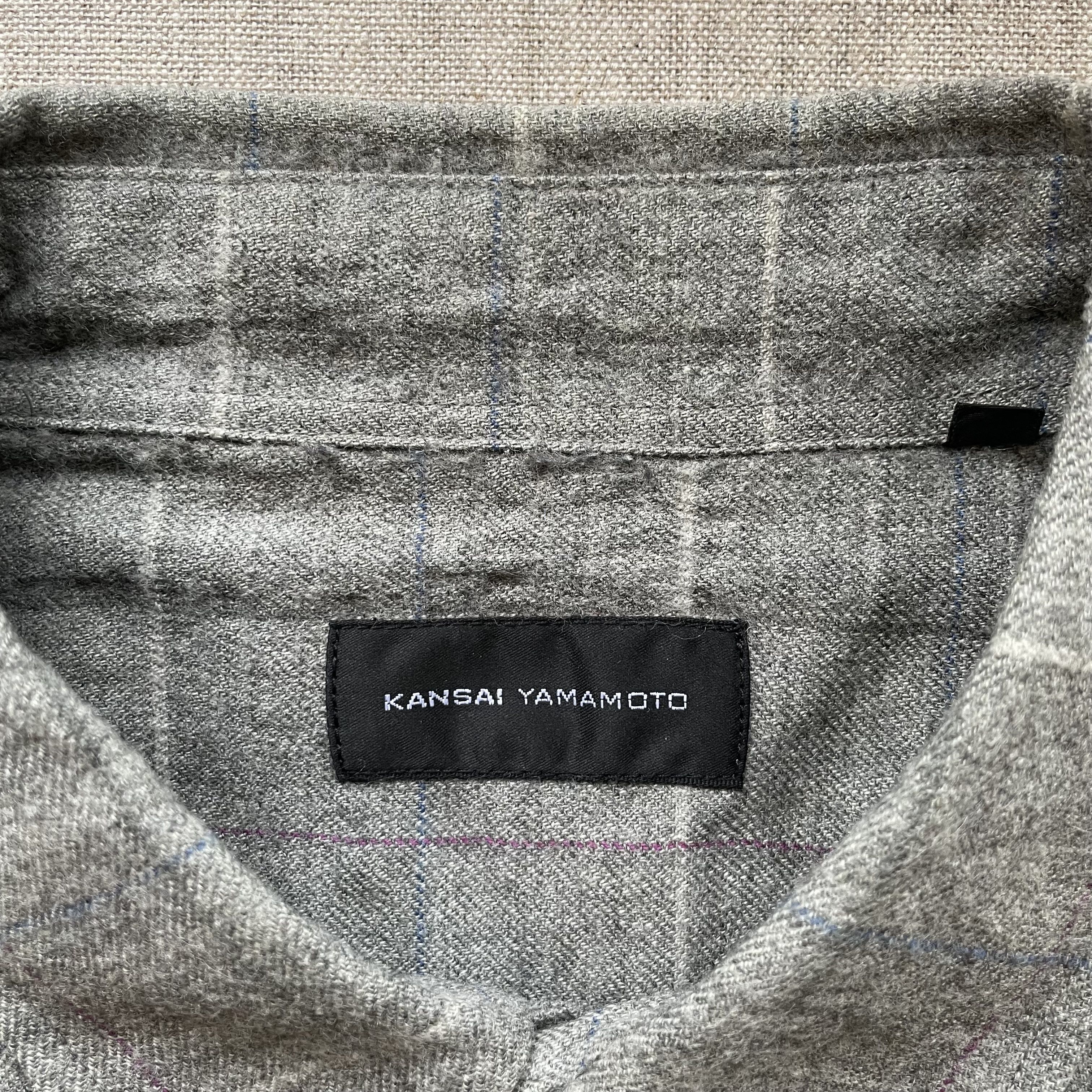 Kansai Yamamoto - Minimalist Check Shirt, Wool, (JP LL) - 3