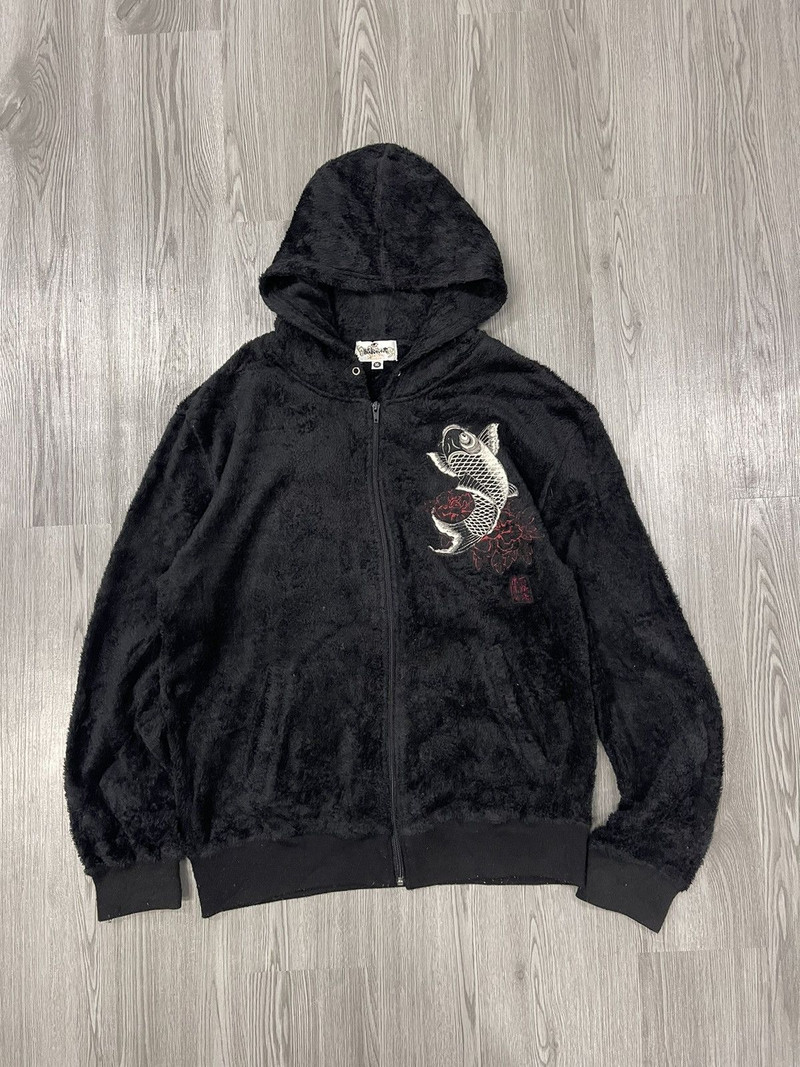 Japanese Brand - Karikuri Tamashi Koi Fish Embroidery Furry fleece hoodies - 1