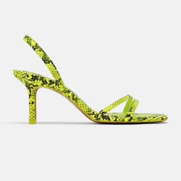 Zara Neon Snake Skin Reptile Kitten Minimalistic Heels - 2