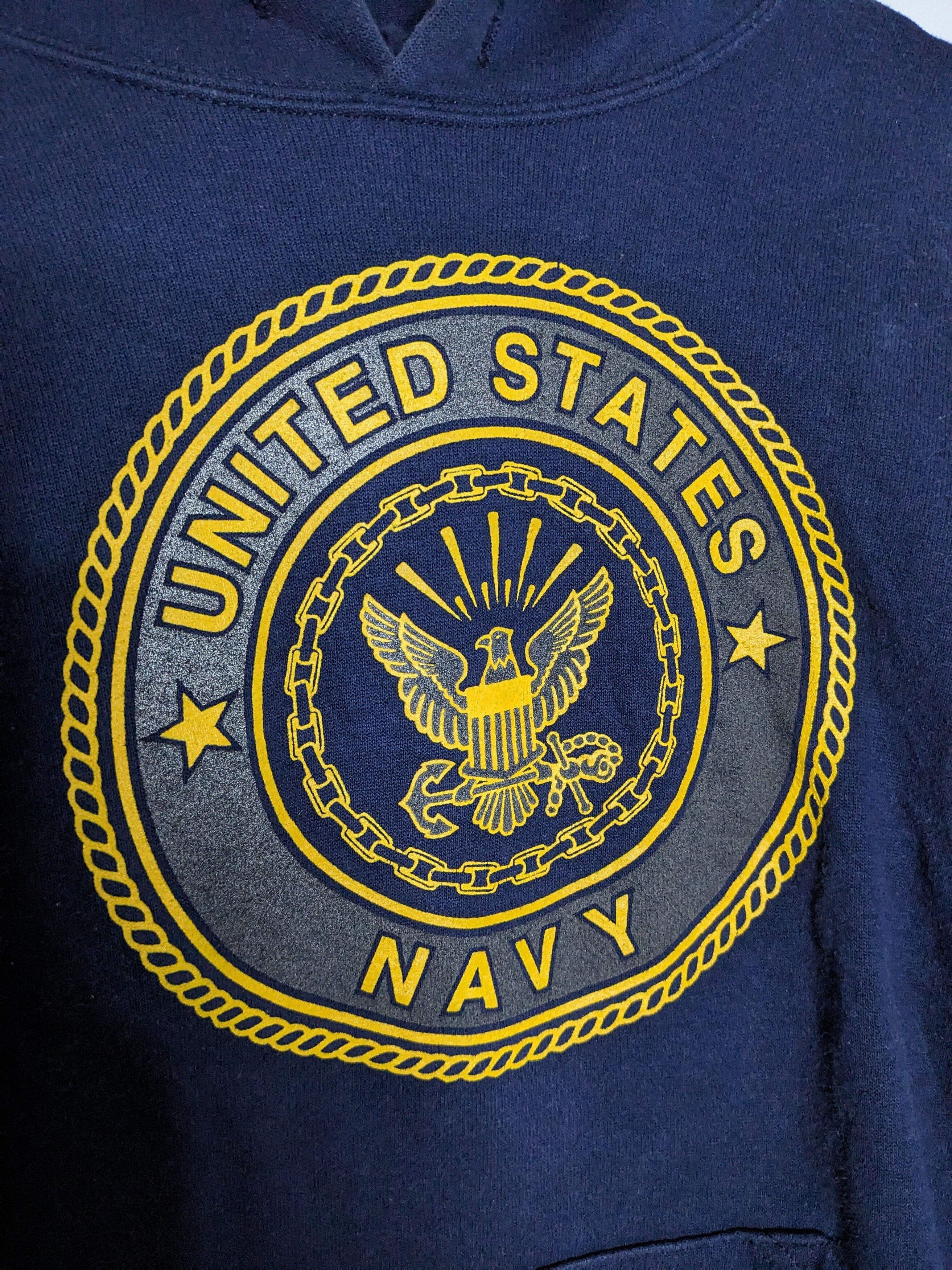 Vintage US Navy Soffe Mens Blue Hoodie Big Logo - 8