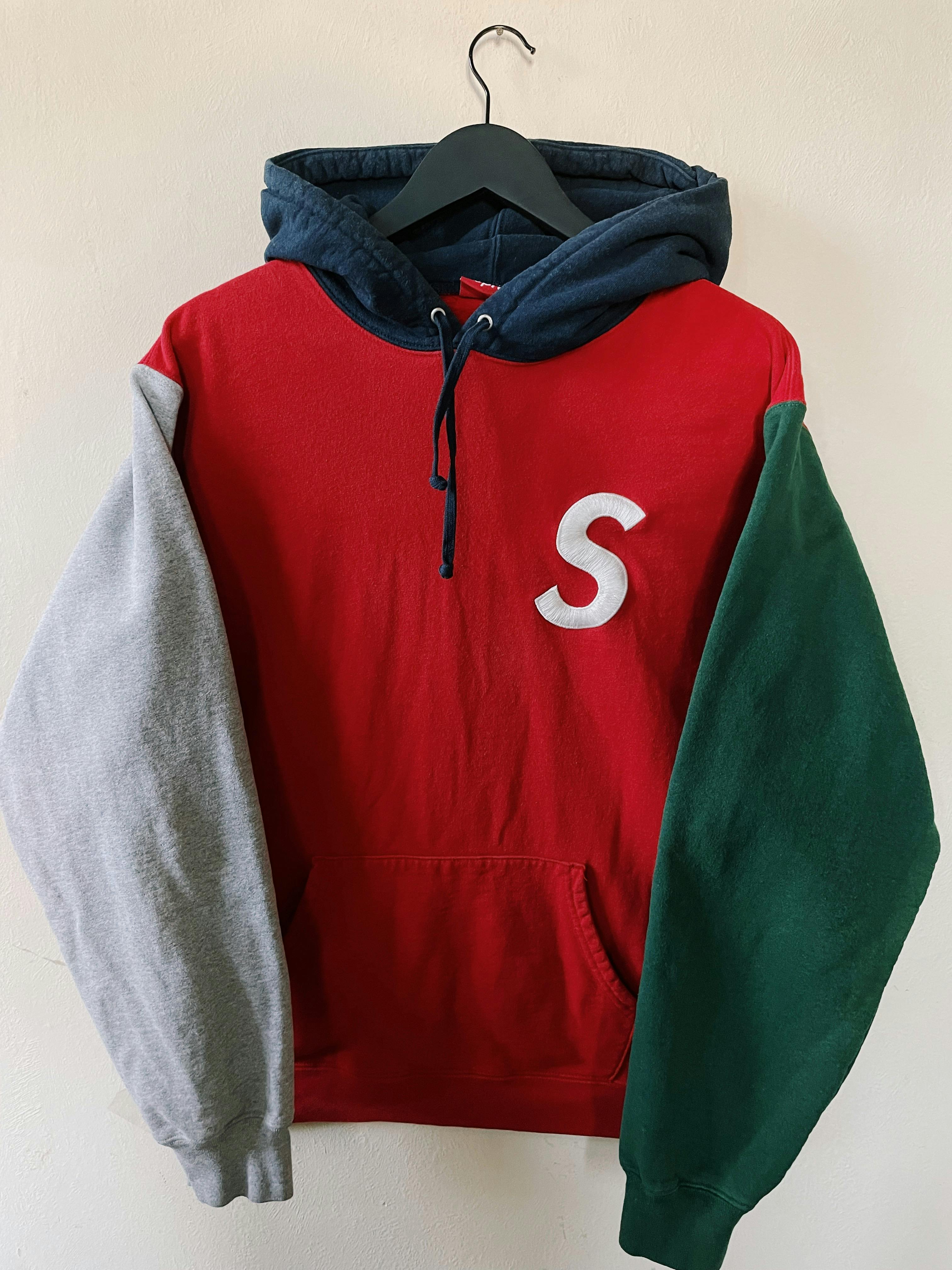 Supreme S Logo Colorblocked Hoodie Grey / Red / Green / Navy - 1