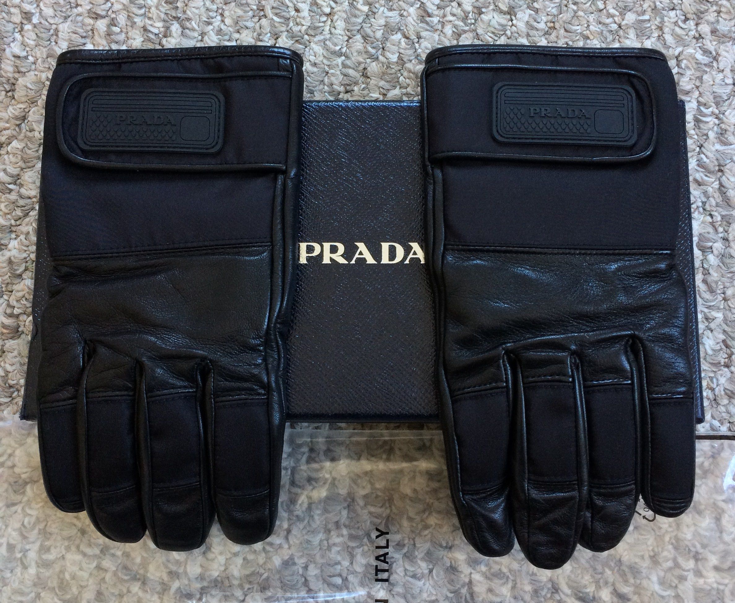 Prada Lambskin Leather Logo Gloves + Box - 2