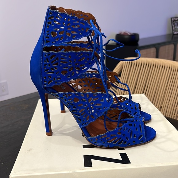 Schutz Ciara Bright Blue Suede Lace-up Heels in Color Klein - 2