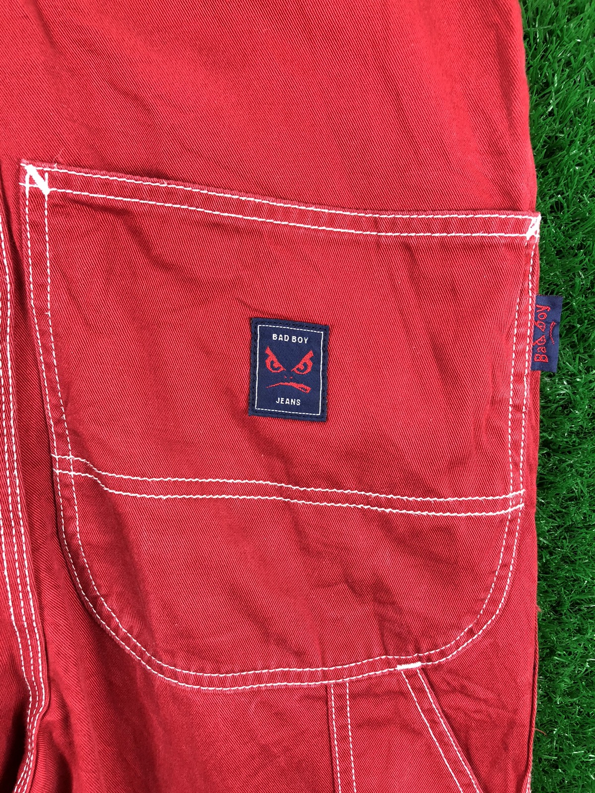 Vintage - Vintage 90's Bad Boy Jeans Red Overall Denim Workwear Style - 9
