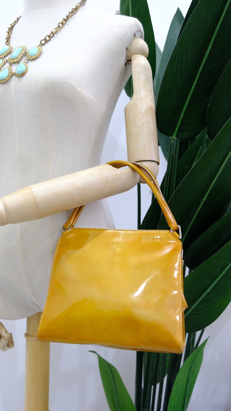 Authentic Prada handbag yellow pattern leather - 1
