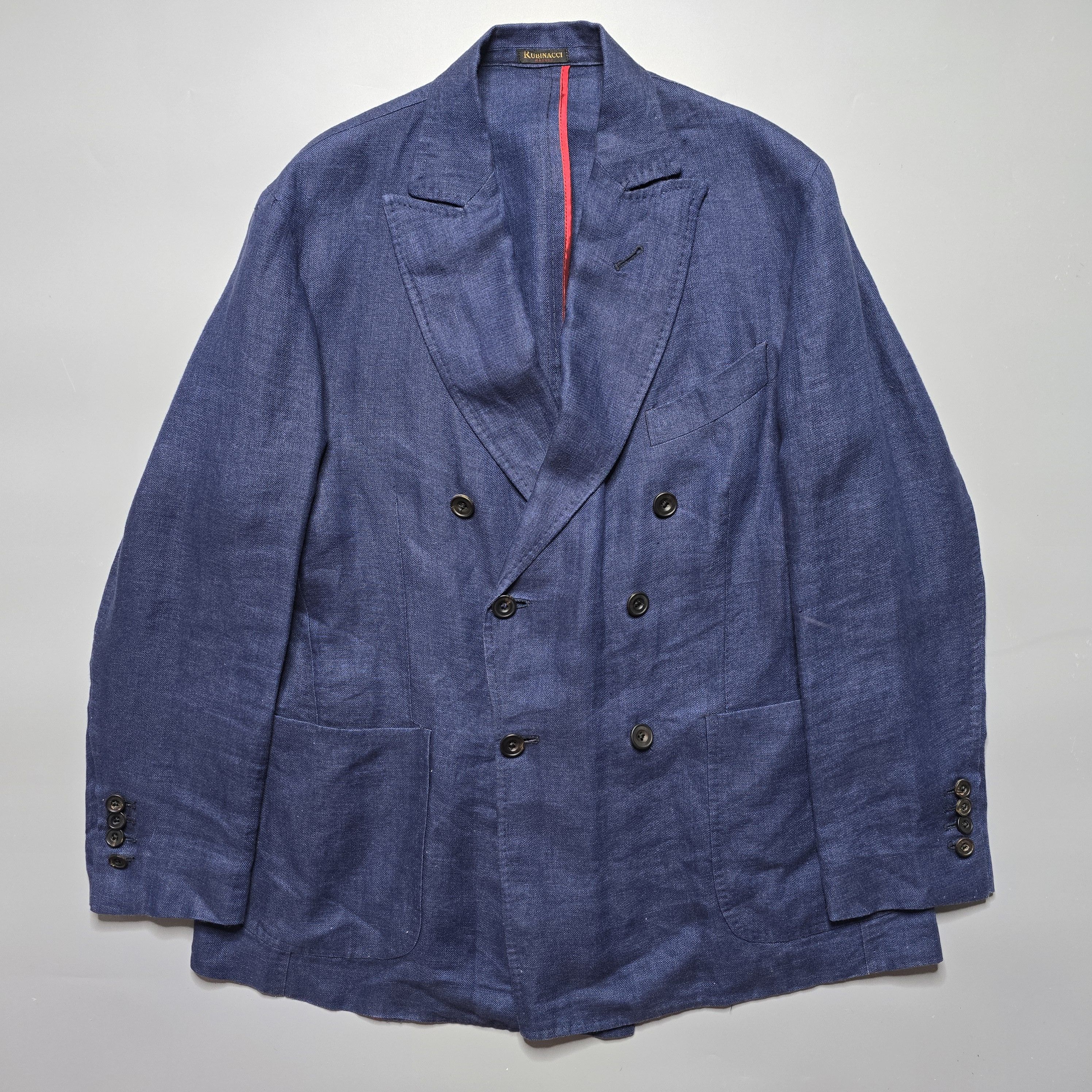 Rubinacci - Navy Unstructured Double-Breasted Linen Blazer - 1