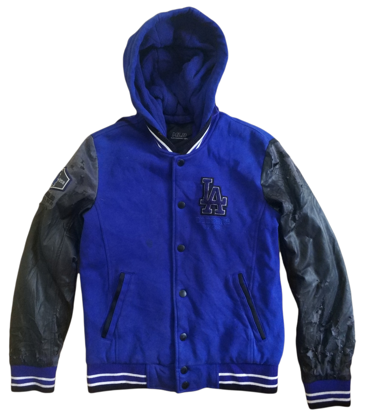 MLB - 🔥Distressed LA Dodgers Hoodie Varsity Jacket - 1