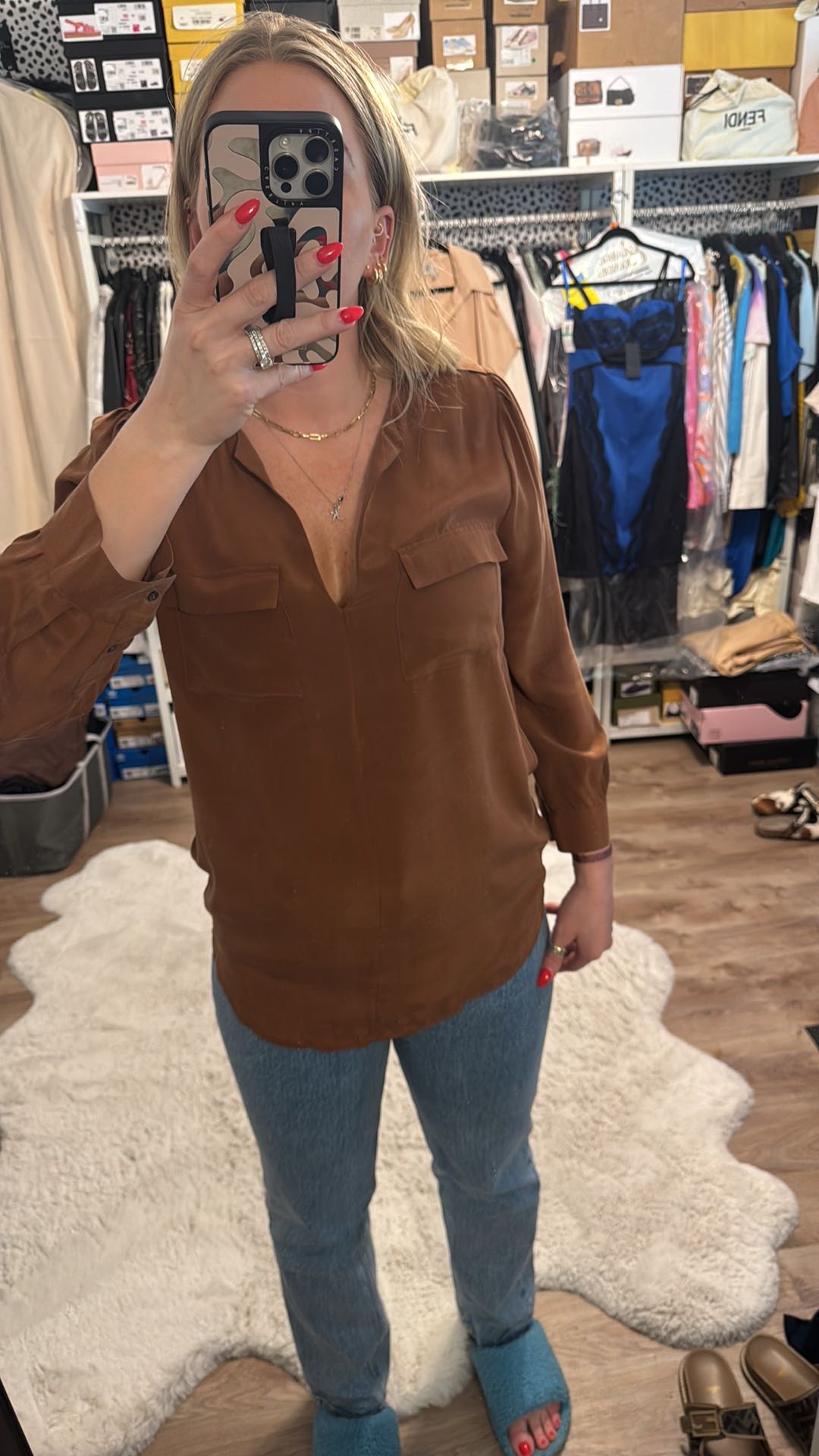 Joie Cognac Silk Blouse - 9