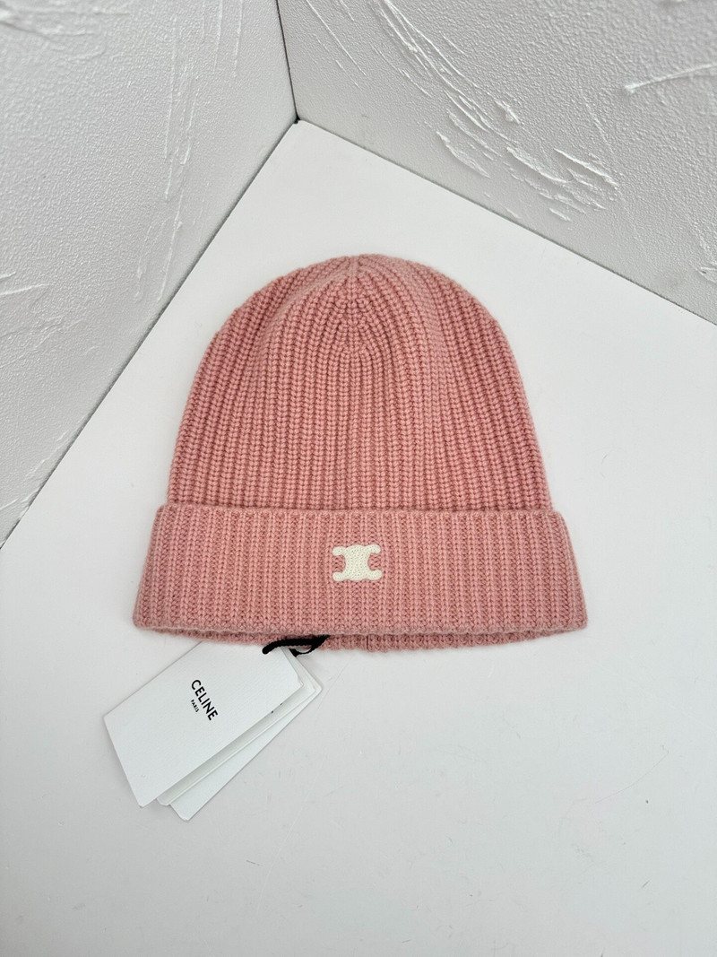 Celine Triomphe Embroidered Pink Knit Felt Hat - 1