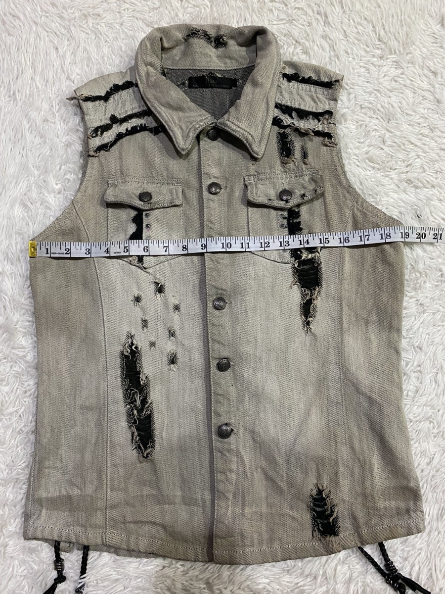 Distressed Denim - Mades Signature Style Sleeveless Distressed Denim Jacket - 17