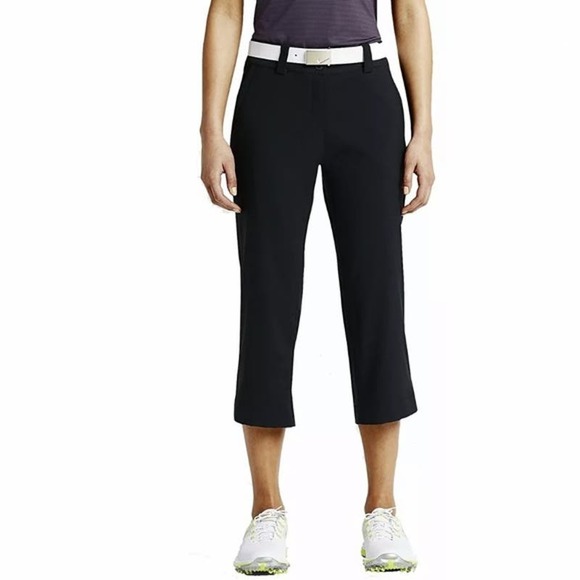 Nike Golf Dri-Fit Tech Capri Pants High Waist Button Up Belt Loops Black 6 Small - 2