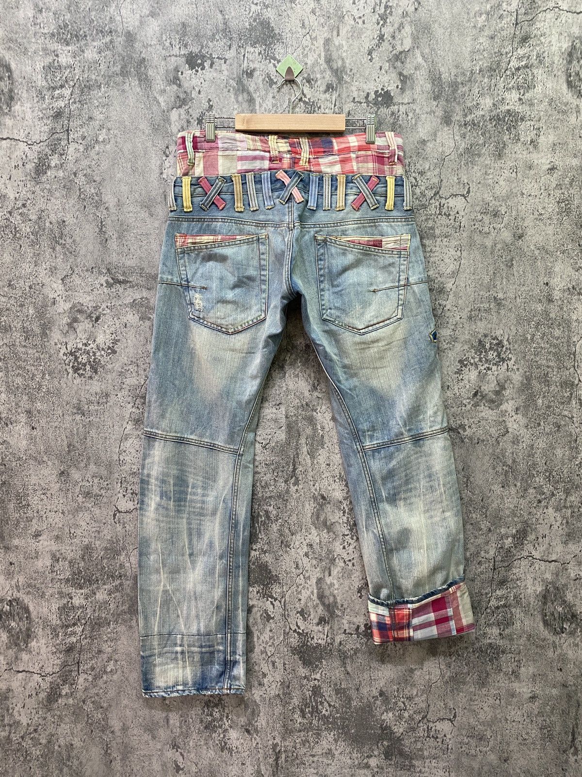 Distressed Denim - DOMINATE HANDCRAFTED JEANS Double Waist Patchwork Jeans - 2