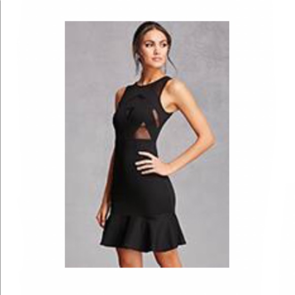 Entry - Black Mesh Cutout Body-Con Mermaid Dress - 1