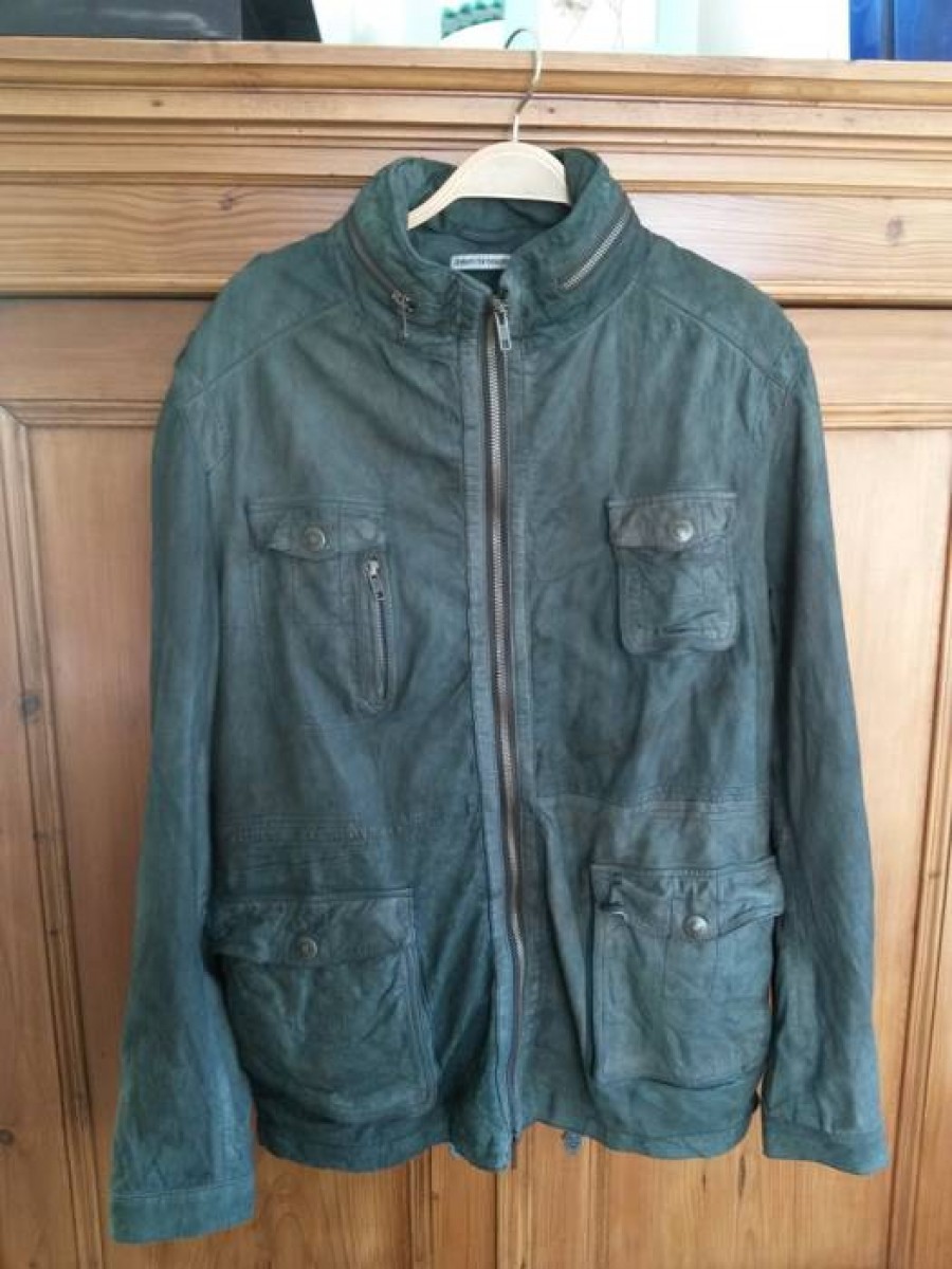 Drykorn - Real olive green leather hooded washed jacket size 46 48 - 11