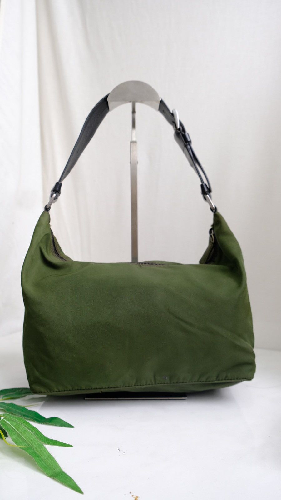 Authentic vintage prada khaki olive green nylon shoulder bag - 3