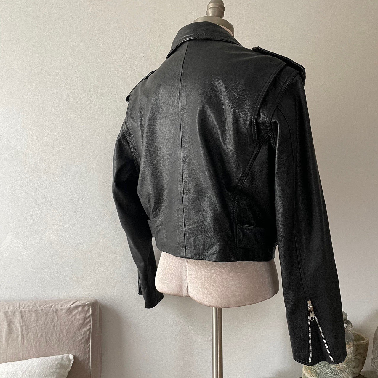 Vintage - 100% leather cropped moto jacket - 4