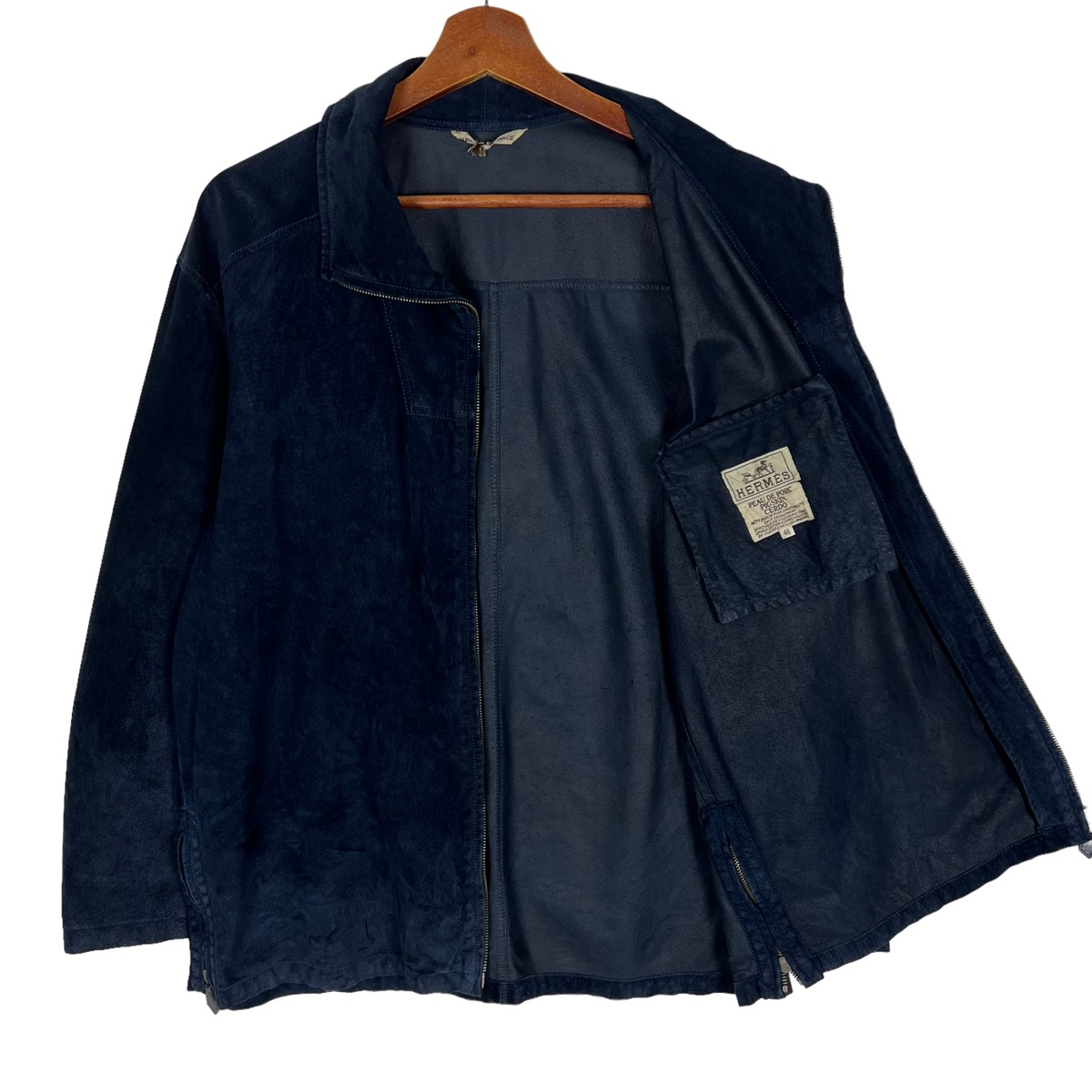 Vintage Hermes Blue Velvet Leather Jacket - 6
