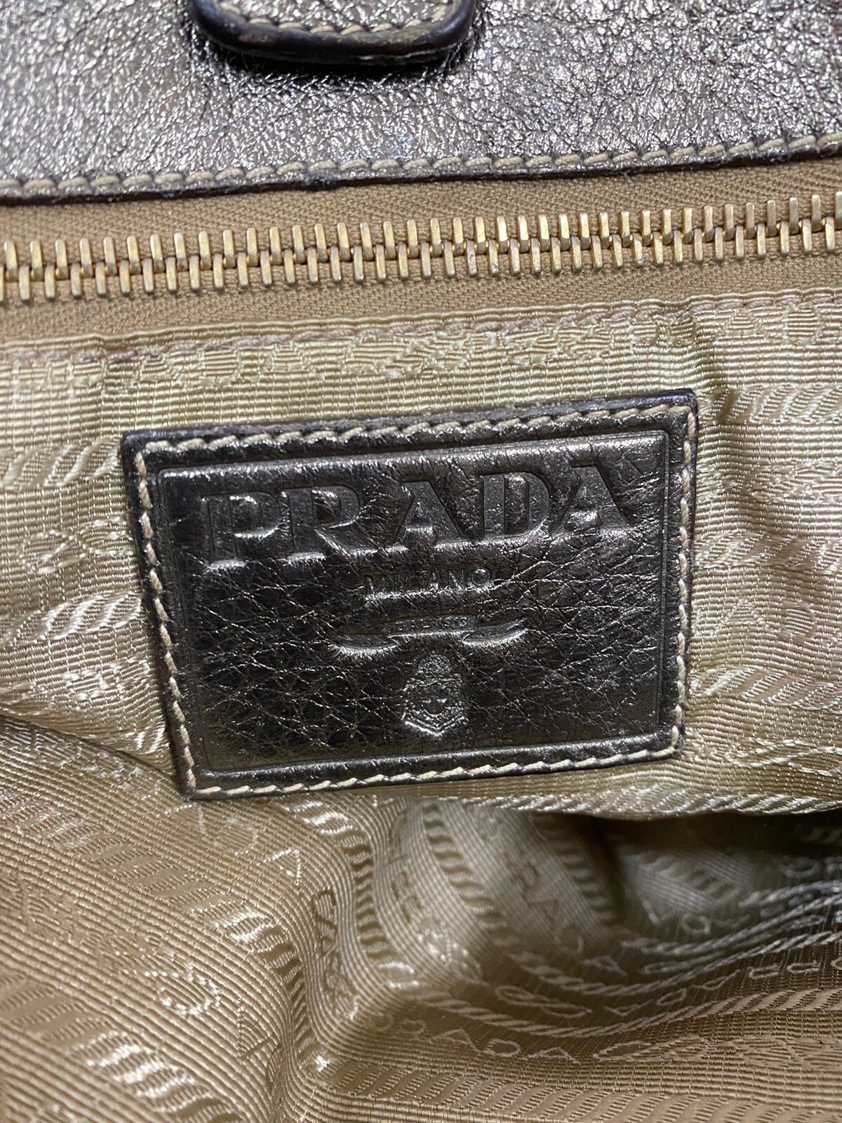 Authentic🔥Prada Logo Convertible Tote Canvas Studded leather - 24