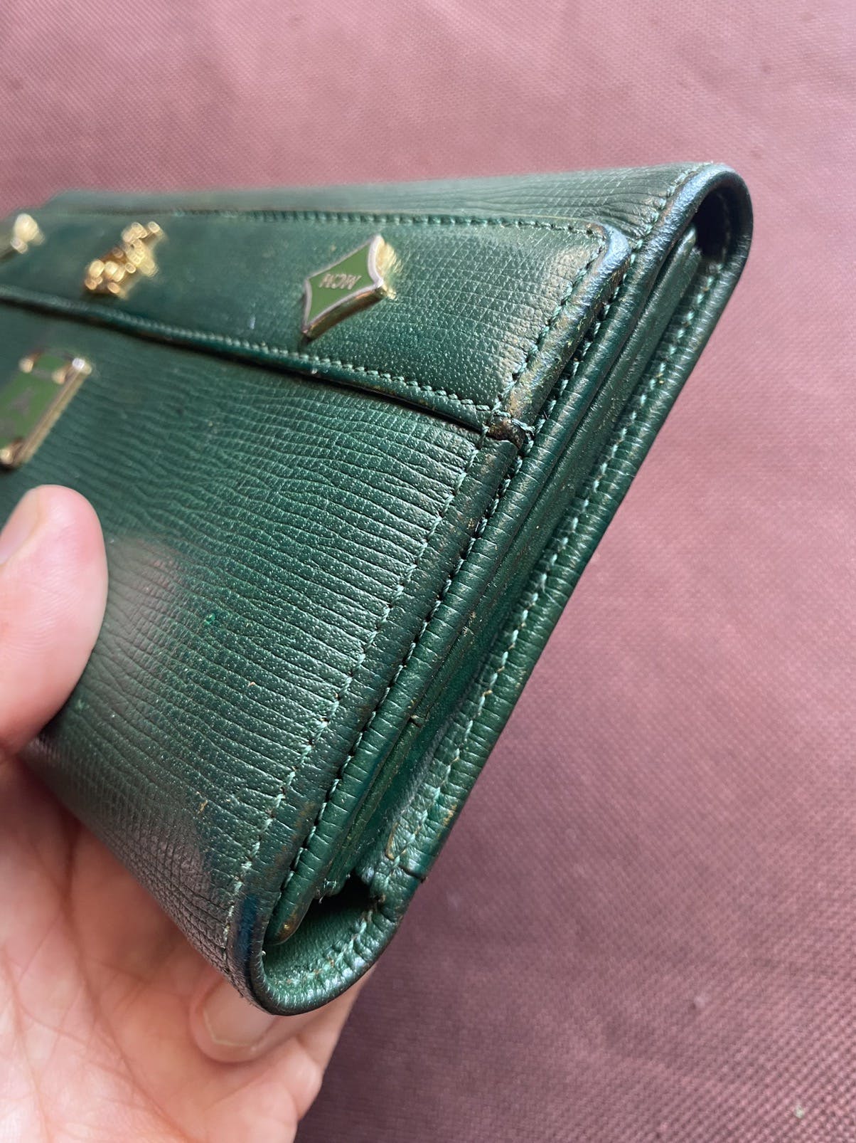 Authentic MCM Green Leather Long Wallet - 5