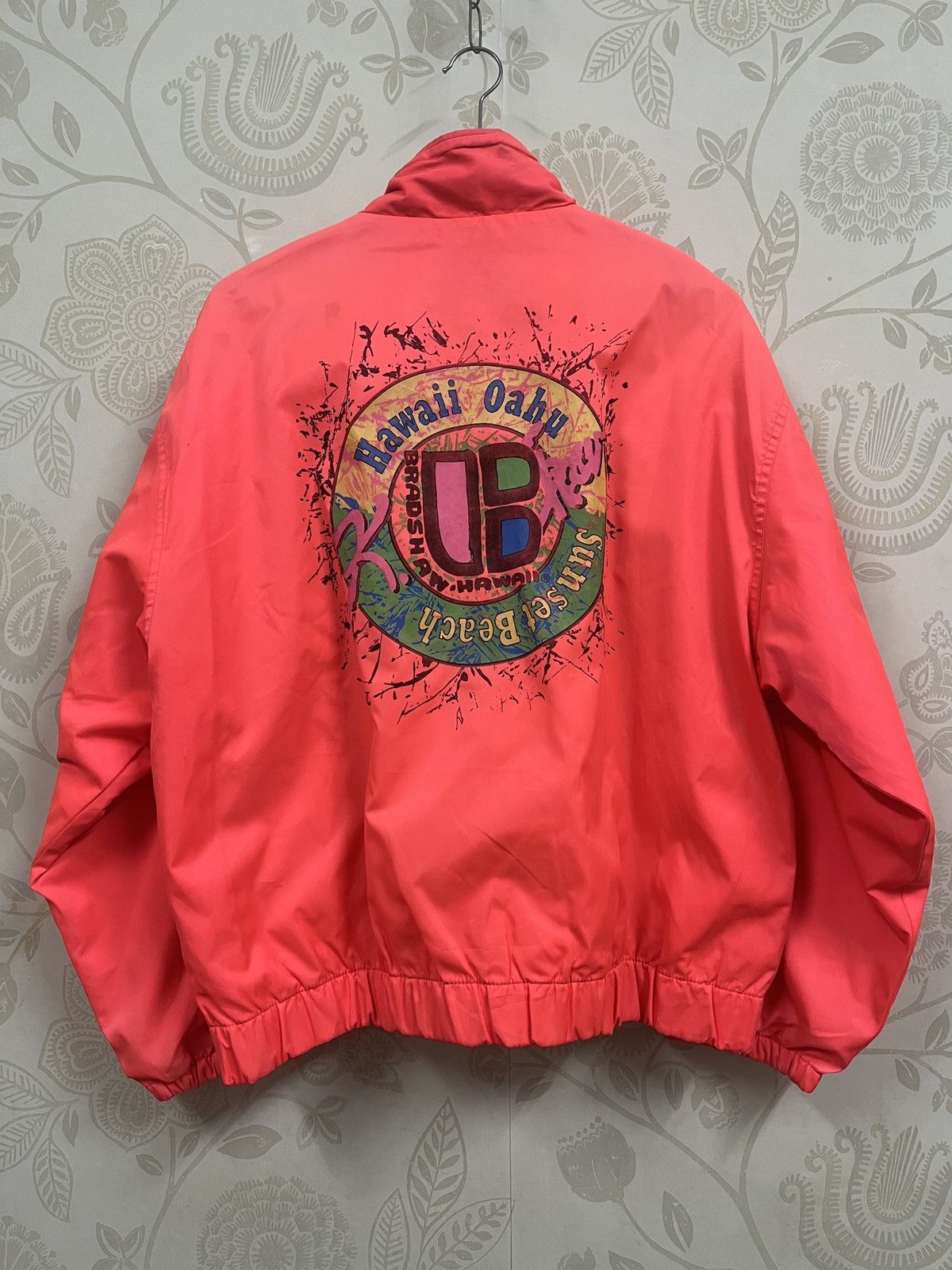 Vintage 80s Surf Style Jacket Fluorescent Red Hawaii USA - 2