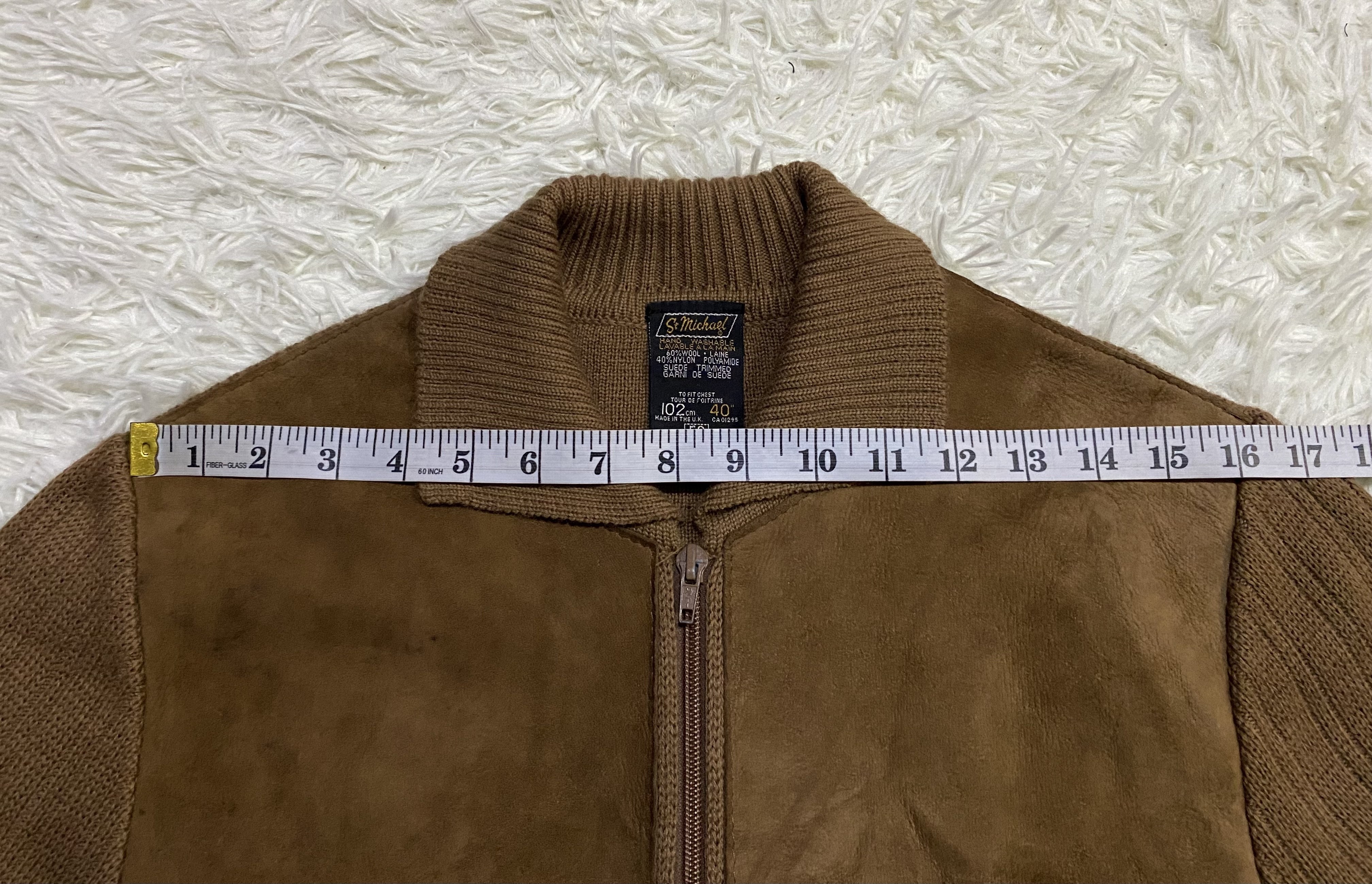 Coloured Cable Knit Sweater - Vintage St Michael Wool Cable Knit Sweater Suede Trimmer - 19