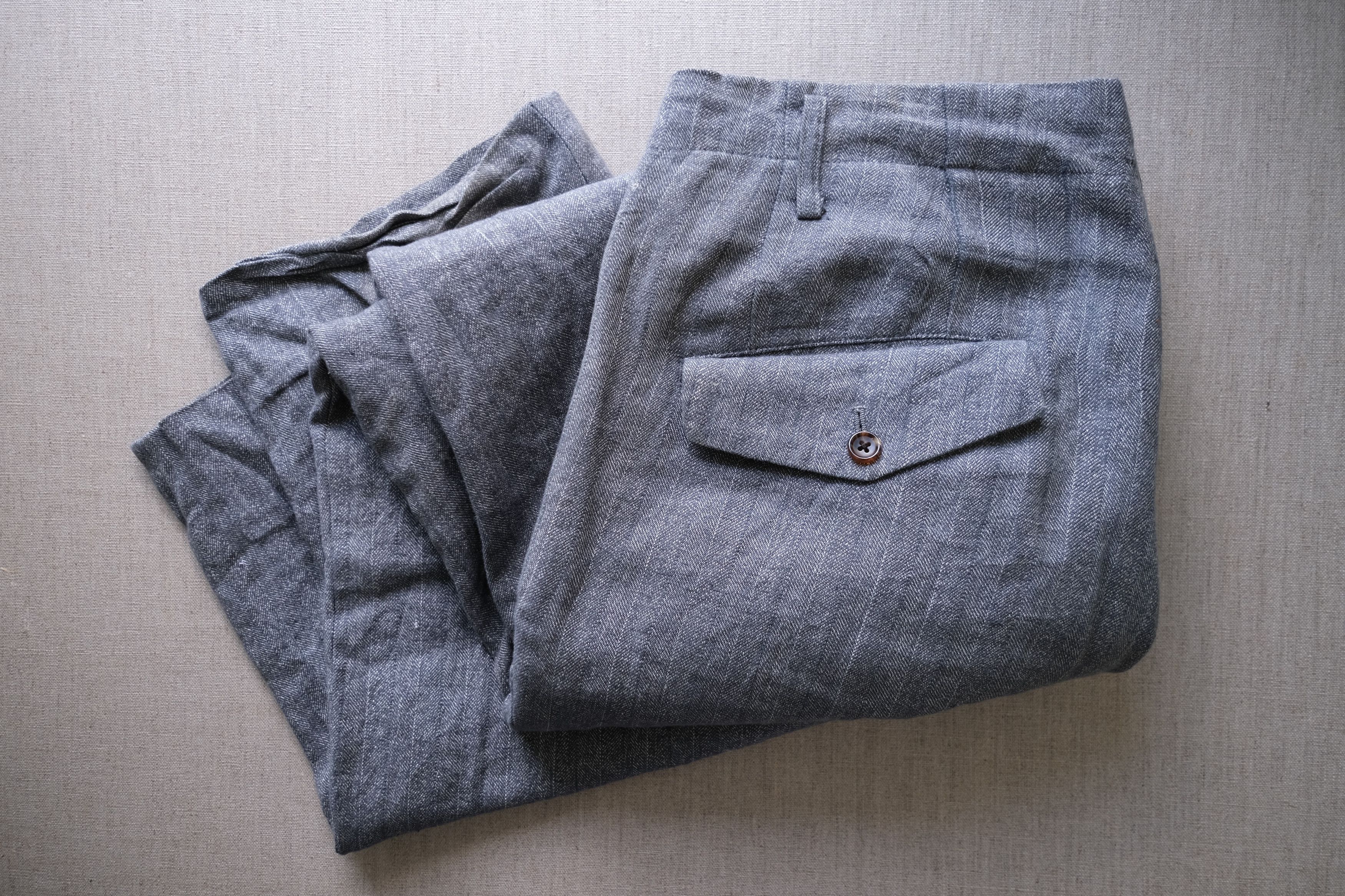 1980s-90s Linen-Cotton Distressed Double Tuck Pants - 4