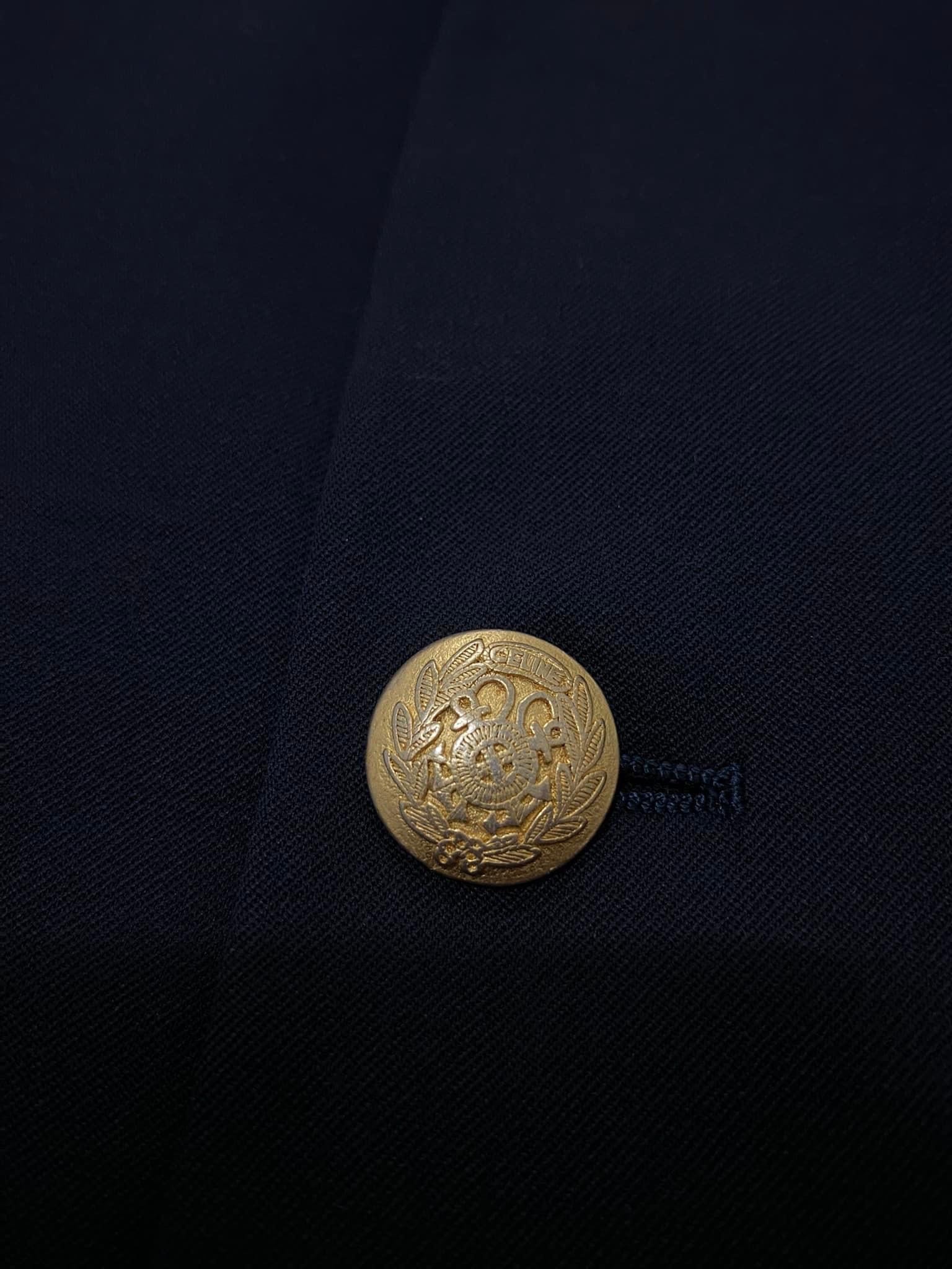 Vintage Celine Wool Double Breasted Gold Button Blazer - 8