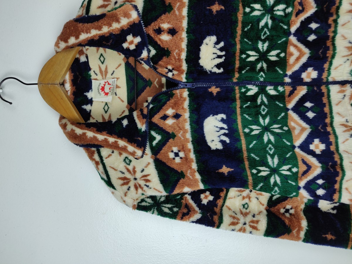 Canadian Sweater - Final Drop! Vintage Canadian Polar Bear Fleece Jacket - 3