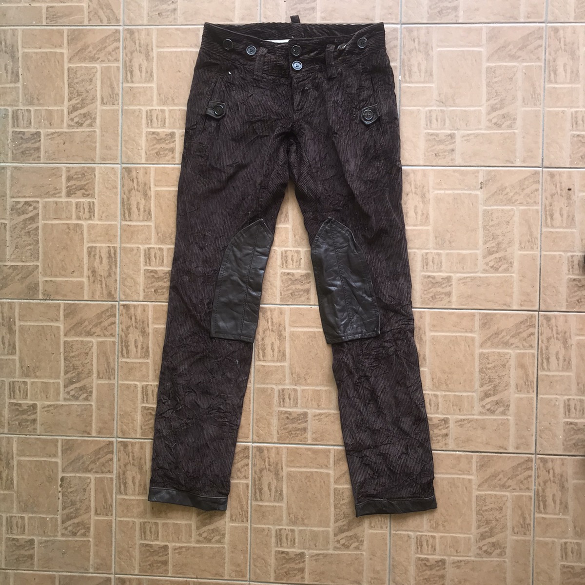 Archival Corduroy Leather Patch Biker Pants - 9