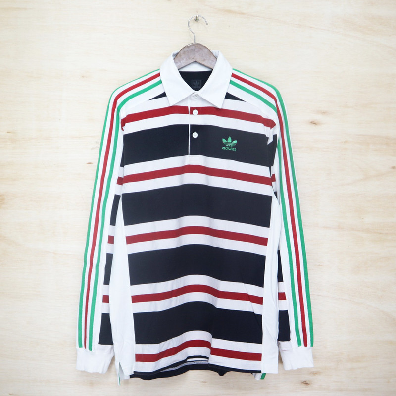 Vintage 90s ADIDAS Mini Logo Embroidered Rugby Polo Shirt Long Sleeve - 1