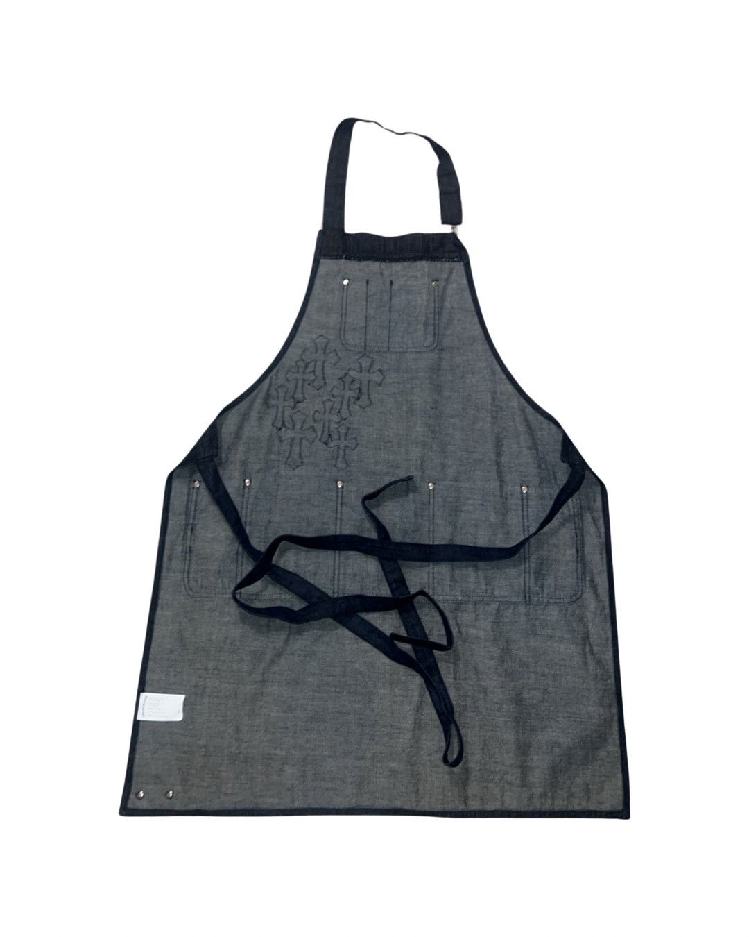 Leather cross patch blue denim grilling cooking apron - 2