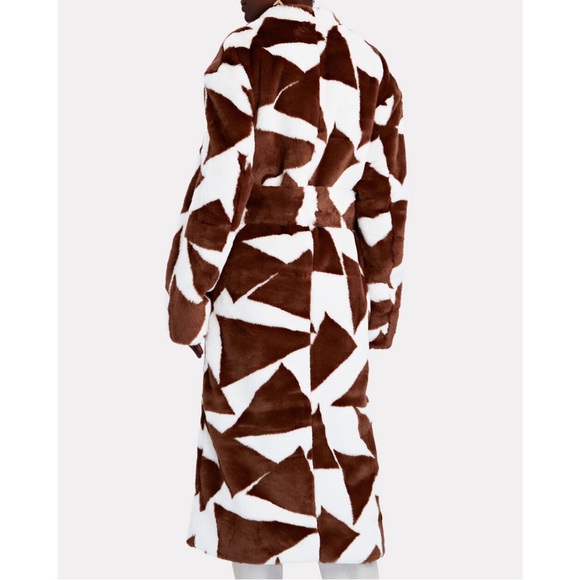 Ronny Kobo Collection - Ronny Kobo Ilia Faux Fur Coat in Ivory & Brown Triangle Diamond Print - 3