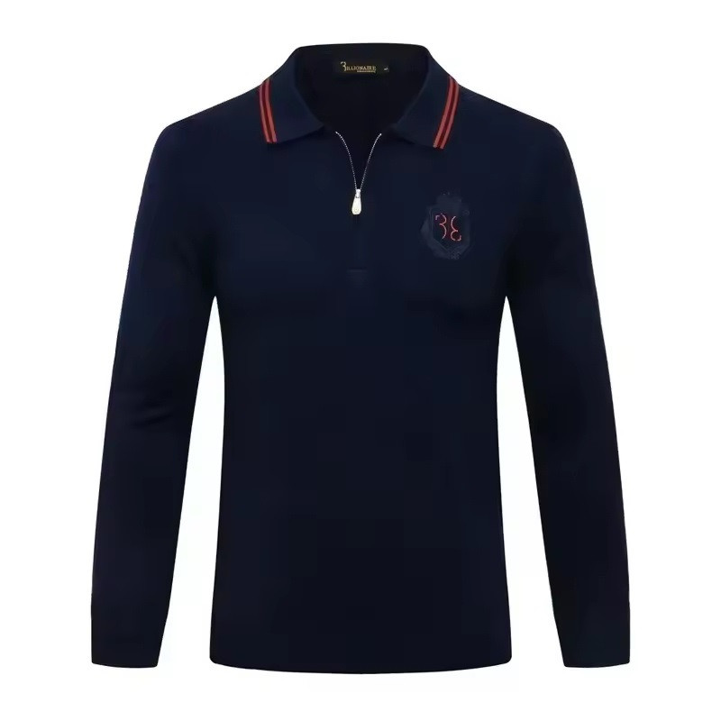 Men's Navy Blue Polo Sweater - 1