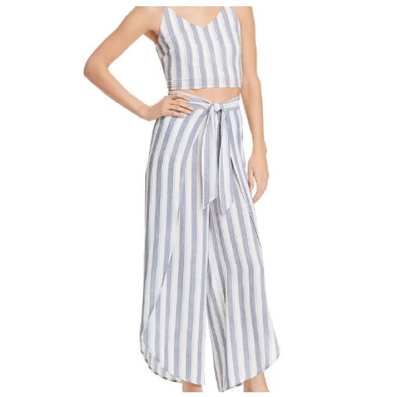 Aqua - Striped Crop Top + Wide Leg Pant Set - 1