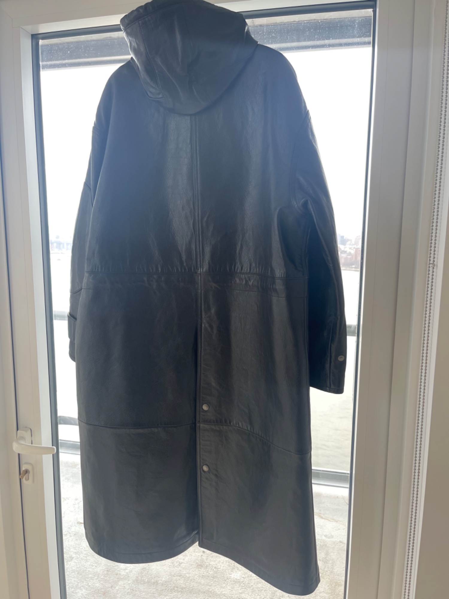 Leather hooded coat - Black - 2