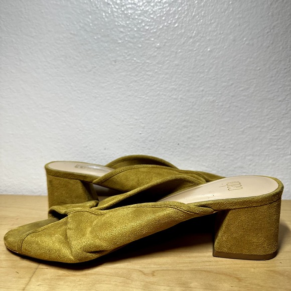 Cabi Marigold Mule Sandals Suede Slip On Peep Toe Block Heel Mustard Yellow 8 - 3