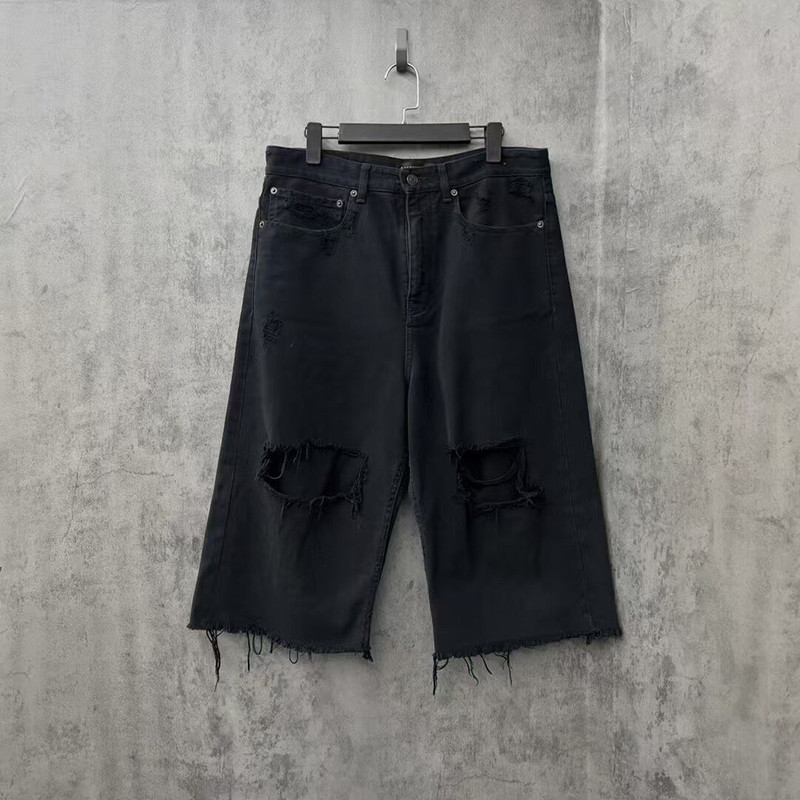 Balenciaga New Distressed Washed Denim Shorts - 1