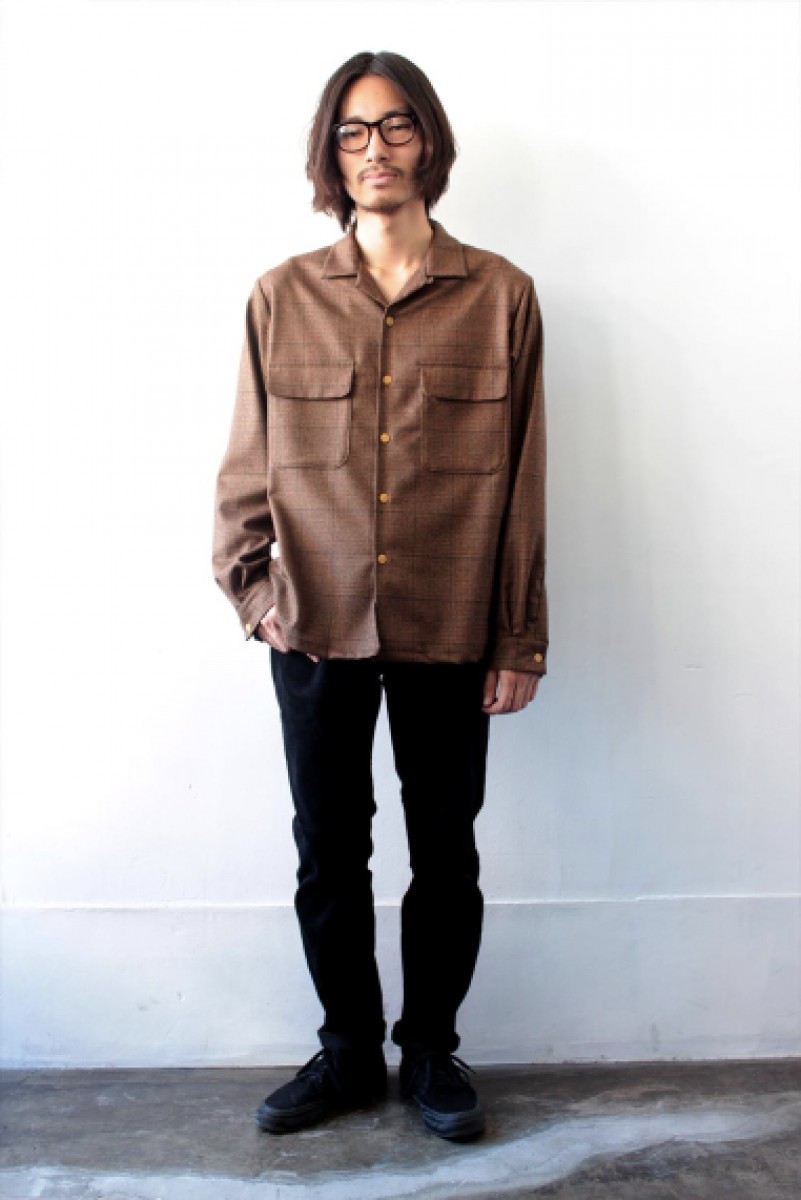 *A VONTADE - Glen check wool shirt open collar large - 5