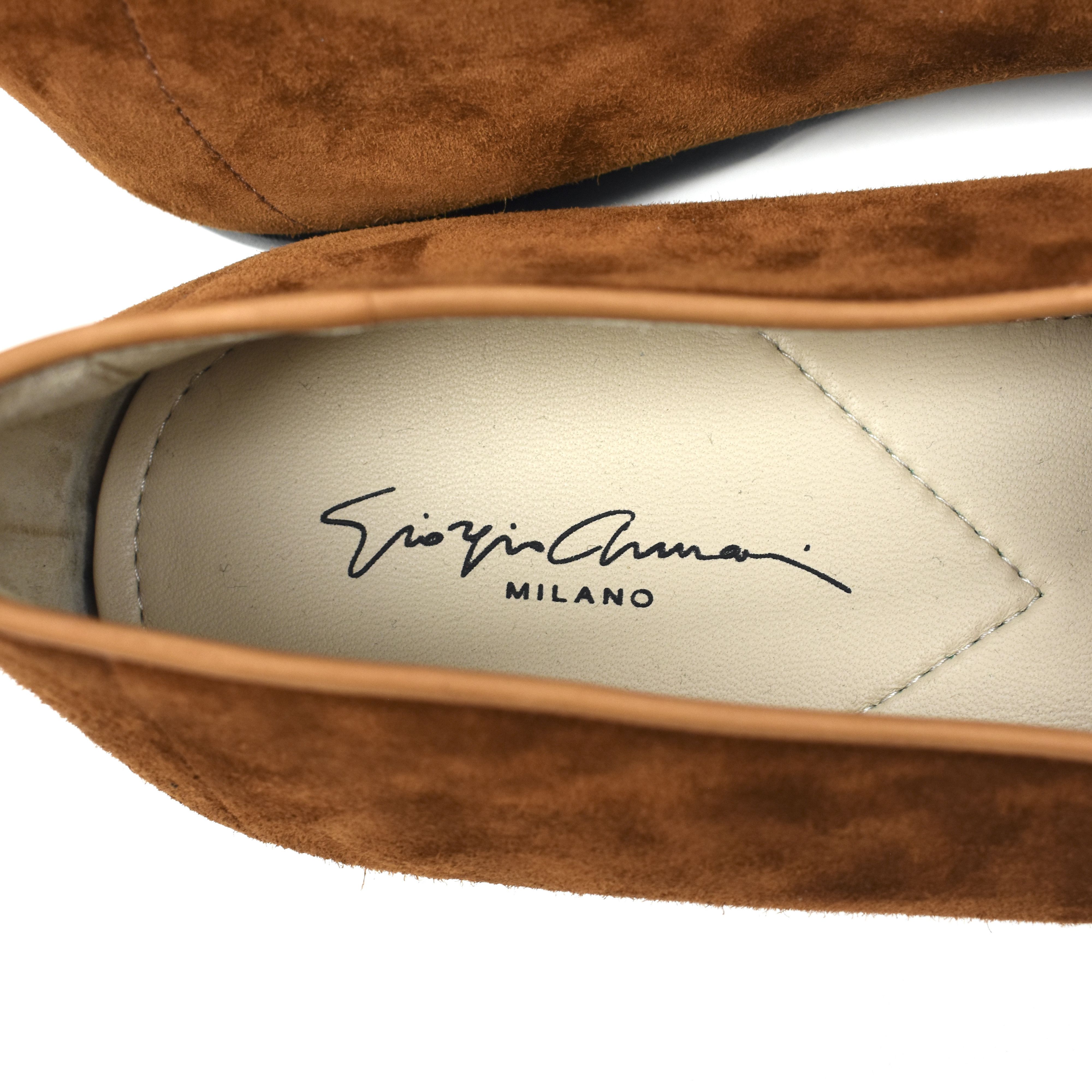 Giorgio Armani Brown Calf Suede Logo Slippers / Loafers - 9