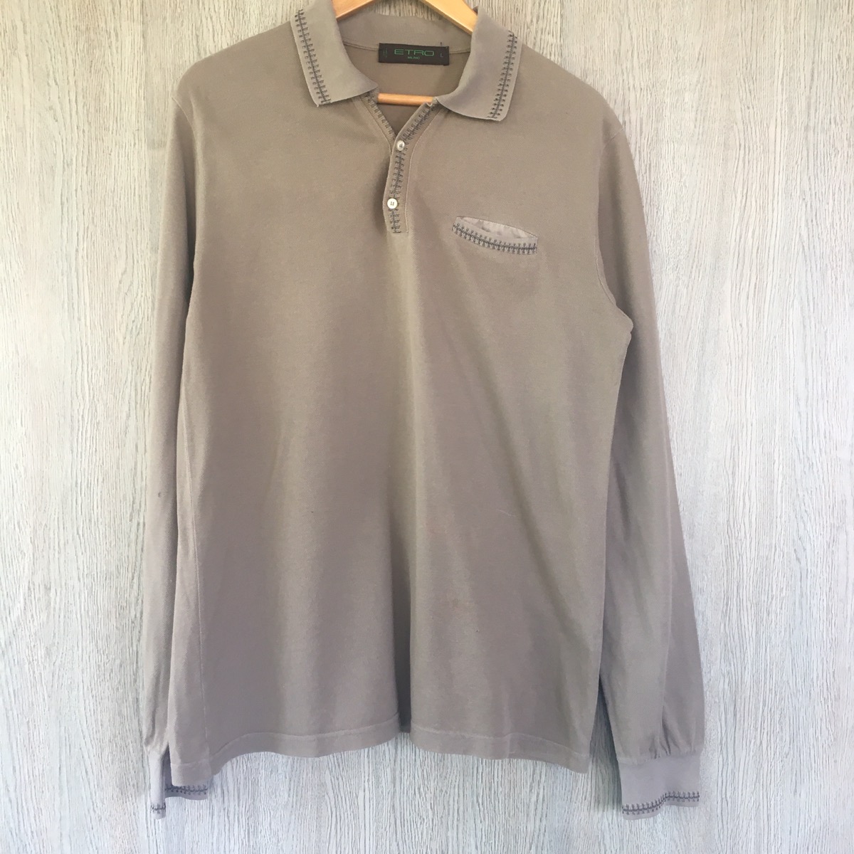 Etro Brown Long Sleeve Polo Shirt Made In Italy - 1