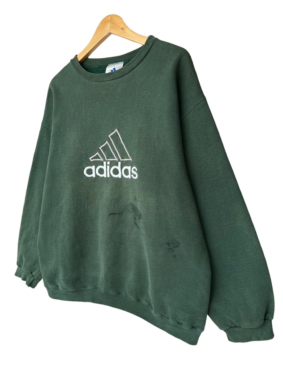 Vintage 90s Adidas Trefoil Biglogo Green Baggy Sweatshirt - 3